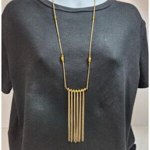 Vintage Gold Tone Chain Fringe Tassel Necklace 28 in. Statement Boho Retro 70's
